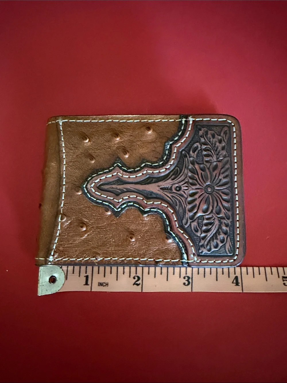 NWOT Ariat Tan Brown Tooled Leather Money Clip Wallet
